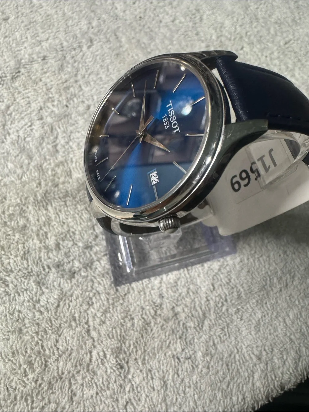 Tissot Watch with Black Leather Strap and Silver Clasp